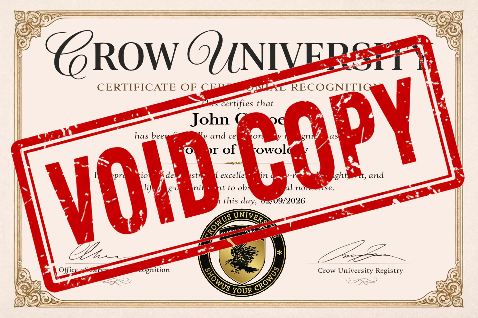 Crow University certificate preview